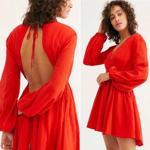 RARE ⚡️ NWT NEW W TAGS FREE PEOPLE FORMENTERA RED BACKLESS PLUNGE MINI DRESS HOT - Picture 3 of 15
